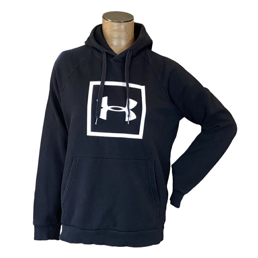 Under Armour Black w/ White Logo Graphic Hoodie Pullover‎ Sweatshirt Mens M 249L